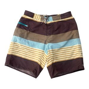 Patagonia Men's Wavefarer Board Shorts with a striped multicolor pattern Size 35